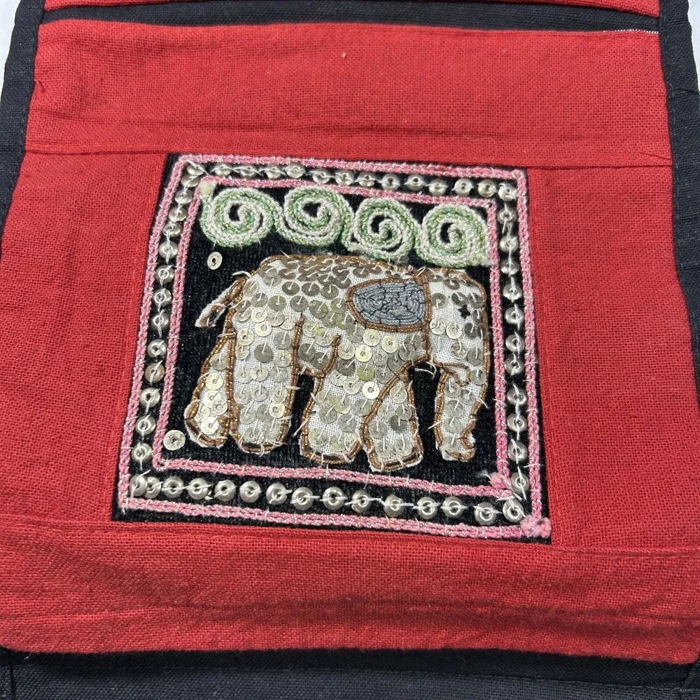 Wall Hanging Sequin Bejeweled Tapestry w/ Elegant Elephants, Pockets